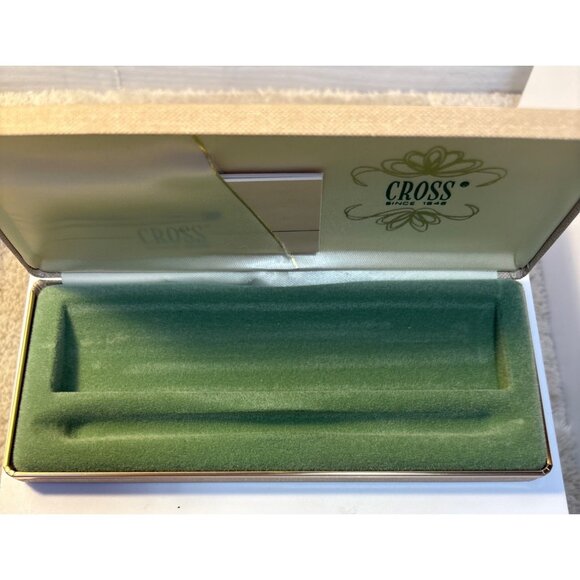 Vintage Cross Pen Storage Box Case Gold Tone Hinged Green Velvet Lining - Picture 2 of 9